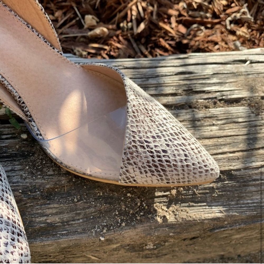 New Snake Print Clear Chunky Pointed High Heels - image 4